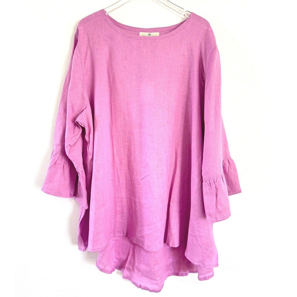 Crown Linen Designs Bella Bell Sleeve Top - 100% European Linen Hi-Lo Tunic
